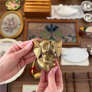 Brass Elephant Figurine - Small Decorative Statue